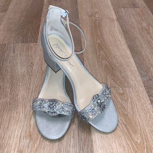 Betsy Johnson jeweled block heel sandals, heels